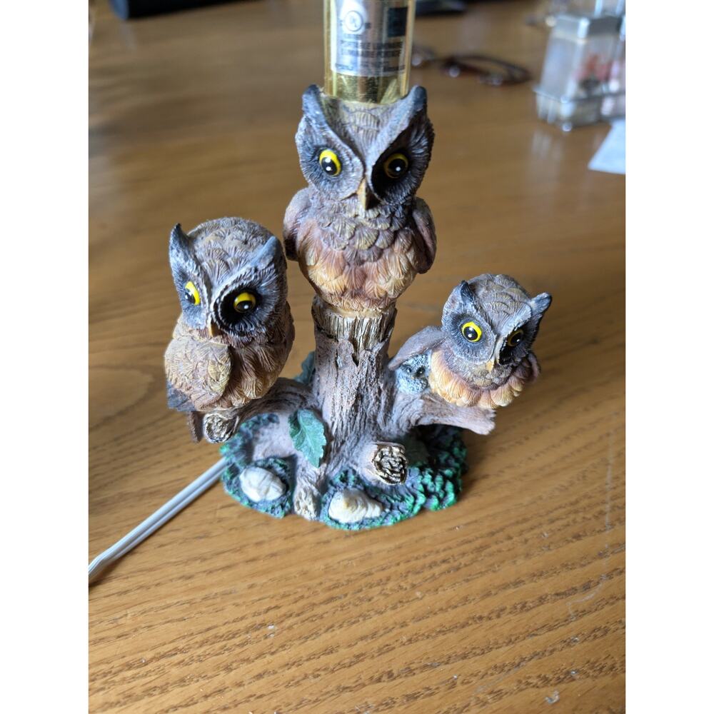 Vintage 4 Owls On A Tree Table Lamp Very Detailed Resin Small - Picture 3 of 13